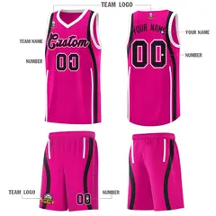 Pink Black-White Ribbon Pattern Basketball Kits 5