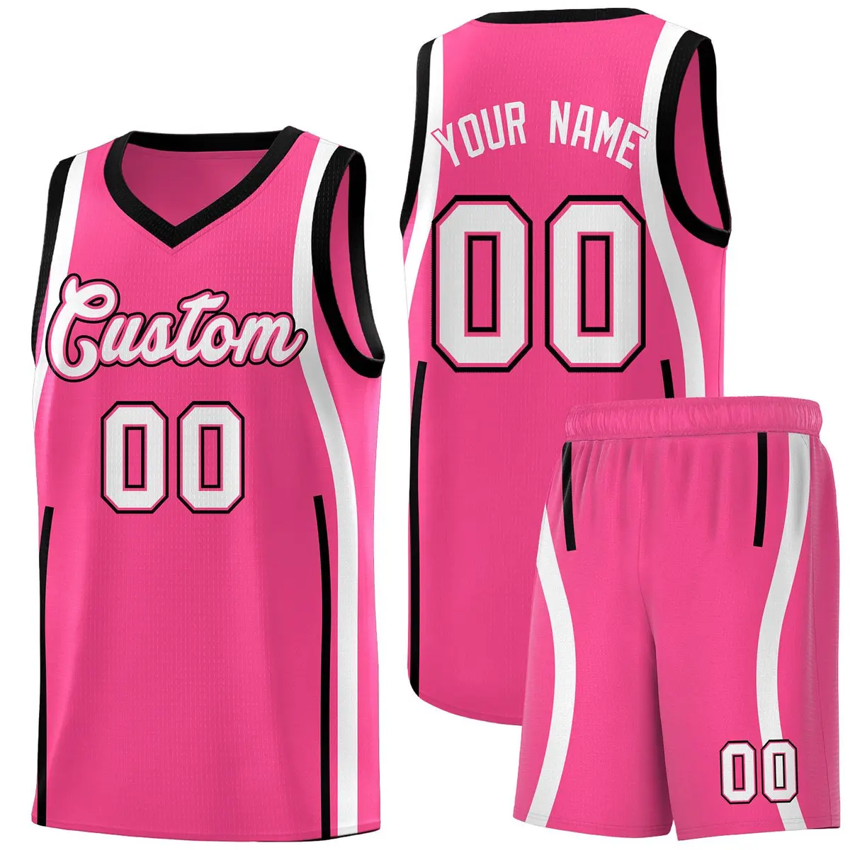 Pink Black-White Ribbon Pattern Basketball Kits