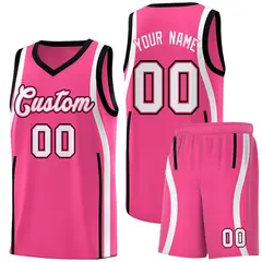 Pink Black-White Ribbon Pattern Basketball Kits 1