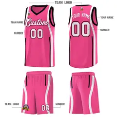 Pink Black-White Ribbon Pattern Basketball Kits 5