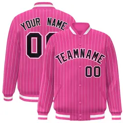 Pink Black-White Stripe Letterman Bomber Varsity Jacket