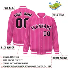 Pink Black-White Stripe Letterman Bomber Varsity Jacket 2
