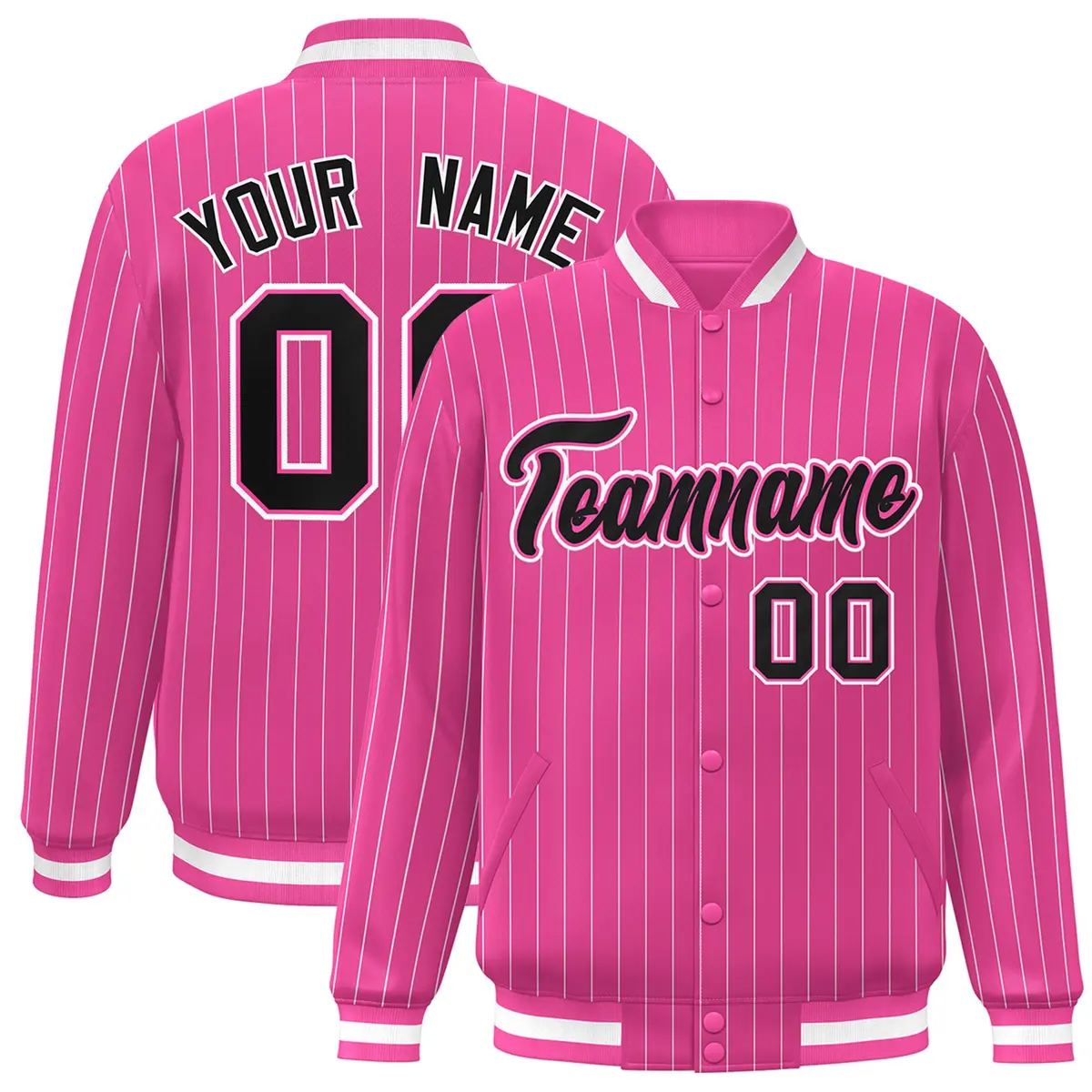 Pink Black-White Stripe Letterman Bomber Varsity Jacket