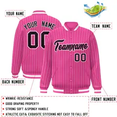 Pink Black-White Stripe Letterman Bomber Varsity Jacket 2