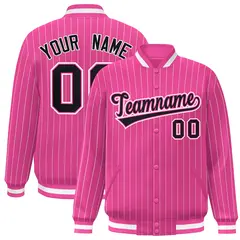 Pink Black-White Stripe Letterman Bomber Varsity Jacket