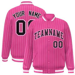 Pink Black-White Stripe Letterman Bomber Varsity Jacket