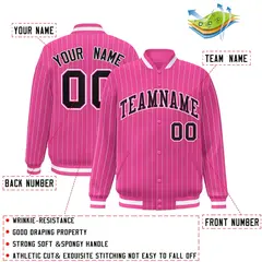 Pink Black-White Stripe Letterman Bomber Varsity Jacket 2