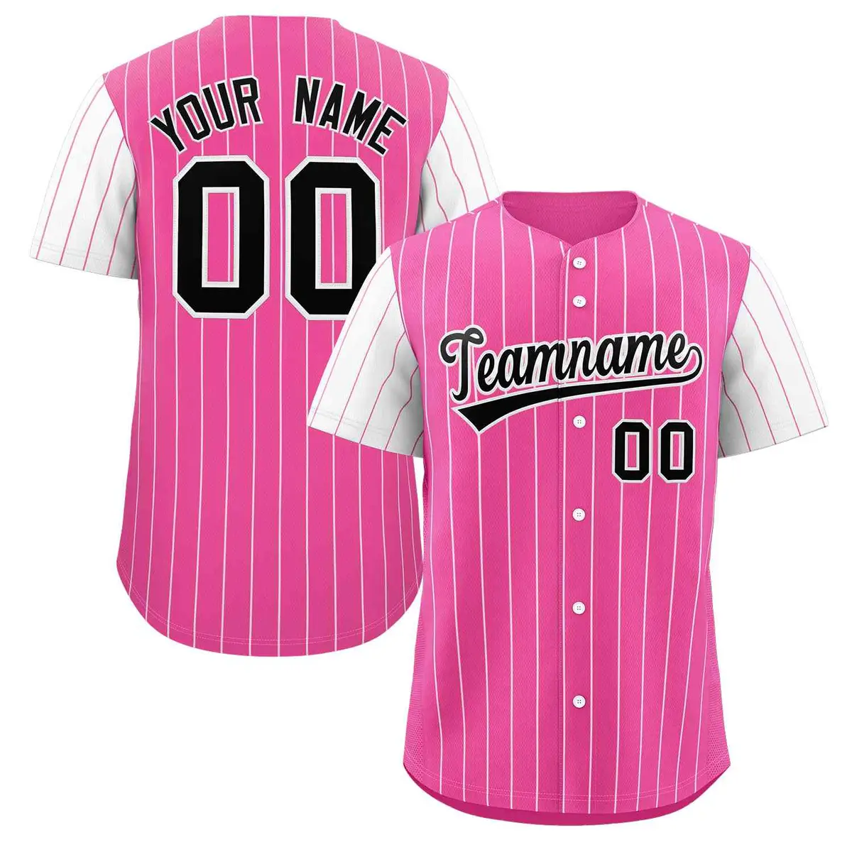 Pink Black-White Stripe Raglan Baseball Jersey