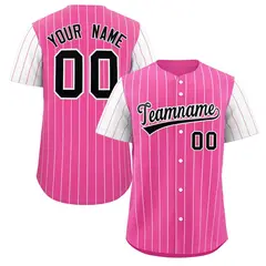 Pink Black-White Stripe Raglan Baseball Jersey 1