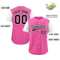 Pink Black-White Stripe Raglan Baseball Jersey 2