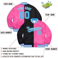 Pink Black-White Two Tone Split Letterman Baseball Jacket 2