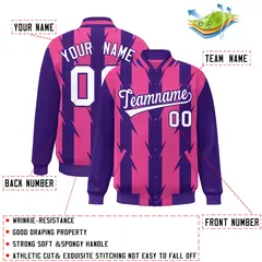 Pink Blade Pattern Raglan Varsity Letterman Baseball Jacket 2