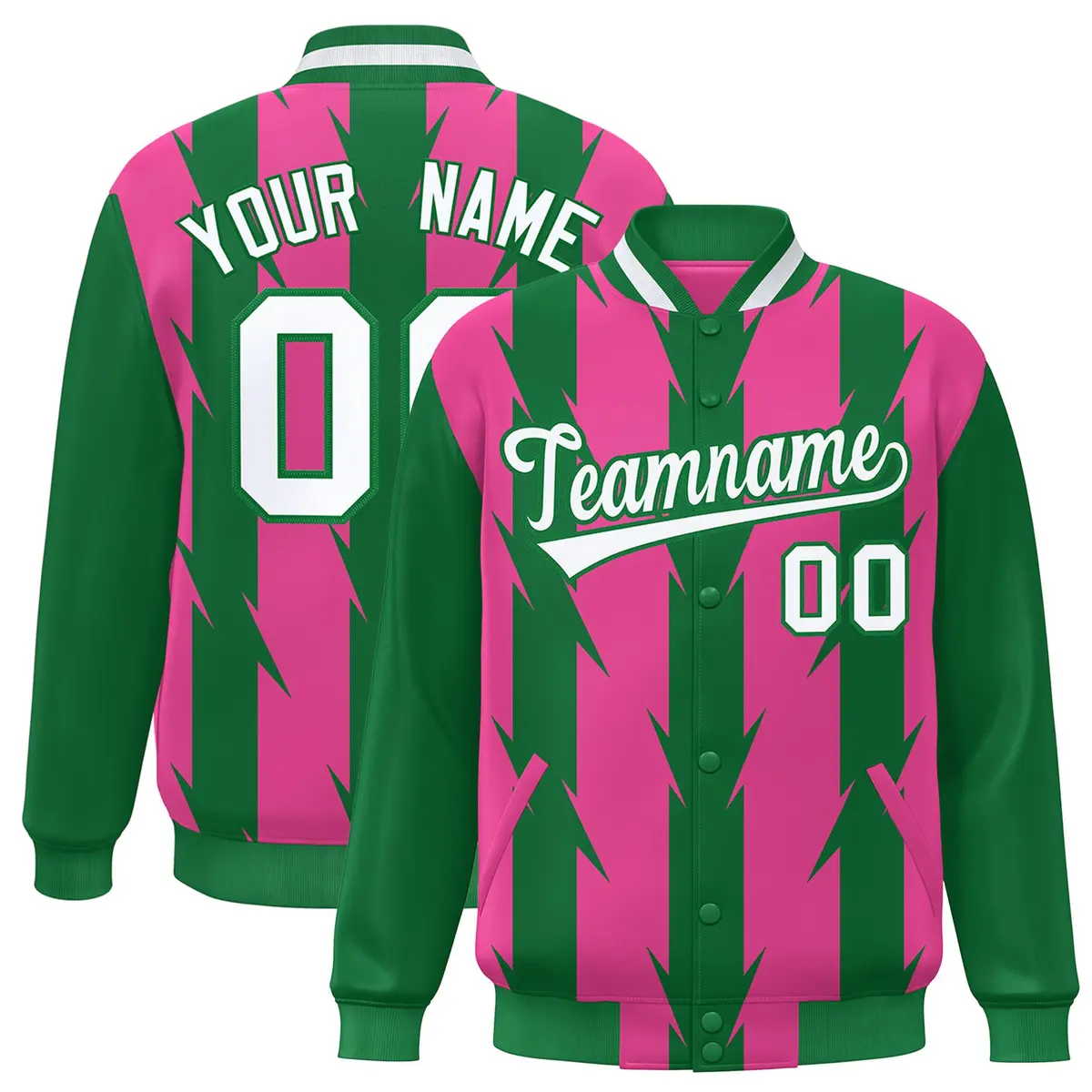 Pink Blade Pattern Raglan Varsity Letterman Baseball Jacket