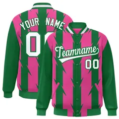 Pink Blade Pattern Raglan Varsity Letterman Baseball Jacket