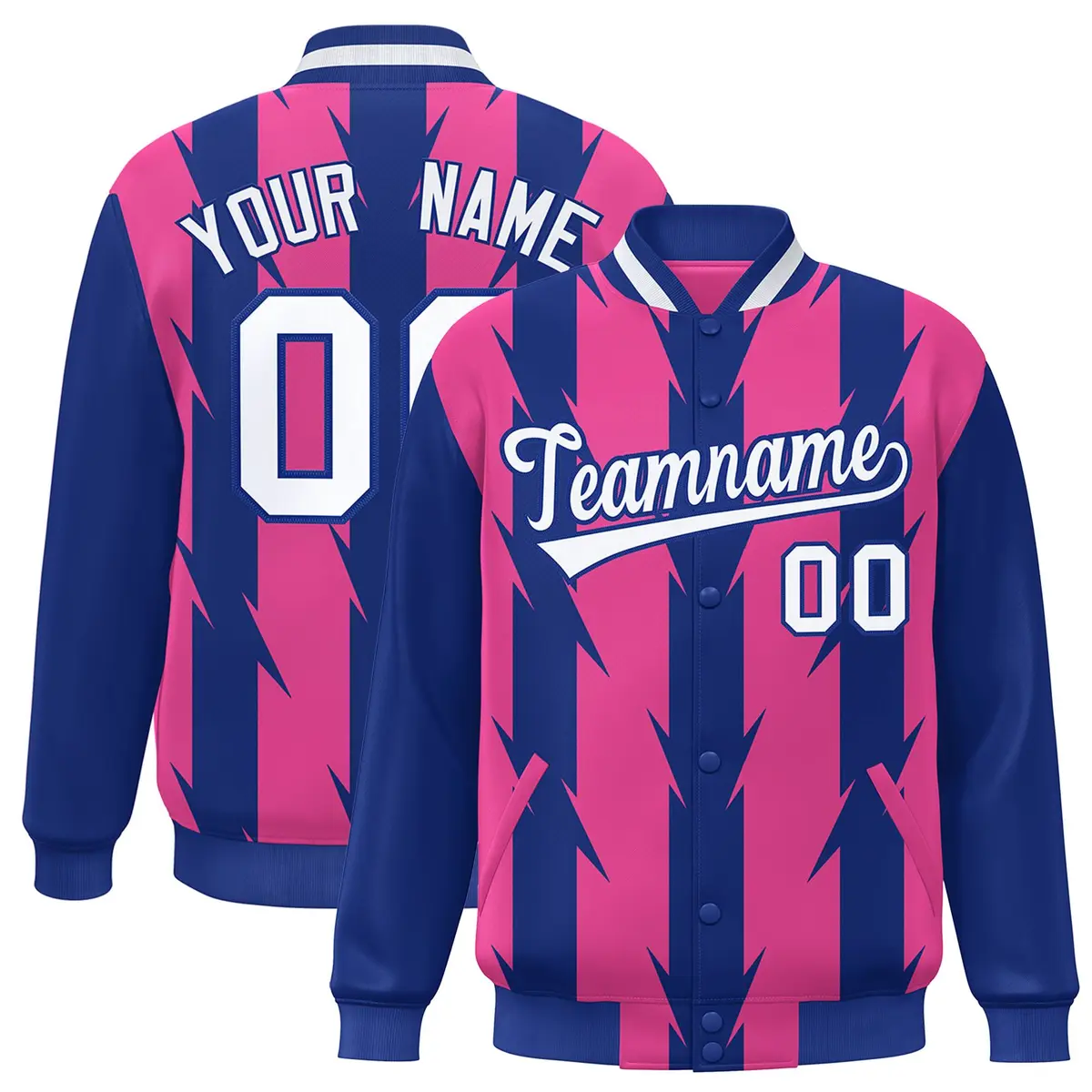Pink Blade Pattern Raglan Varsity Letterman Baseball Jacket