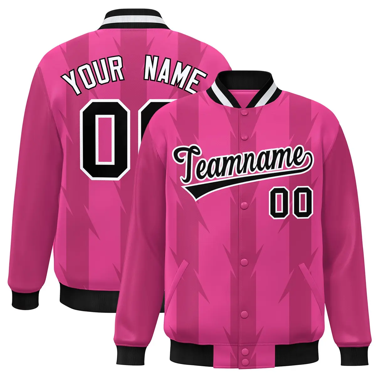 Pink Blade Pattern Raglan Varsity Letterman Baseball Jacket