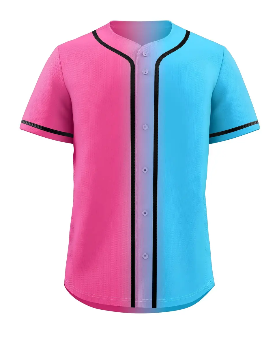 Pink Blue-Black Gradient Baseball Jersey For Men