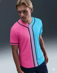 Pink Blue-Black Gradient Baseball Jersey For Men 2