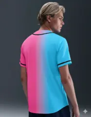Pink Blue-Black Gradient Baseball Jersey For Men 3