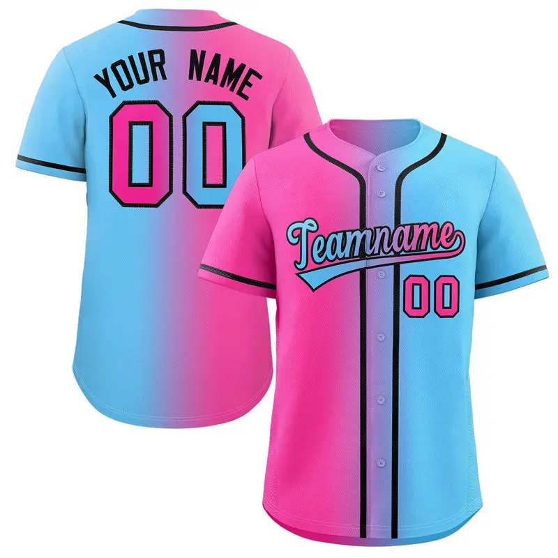 Pink Blue-Black Gradient Fashion Authentic Baseball Jersey