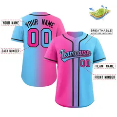 Pink Blue-Black Gradient Fashion Authentic Baseball Jersey 2
