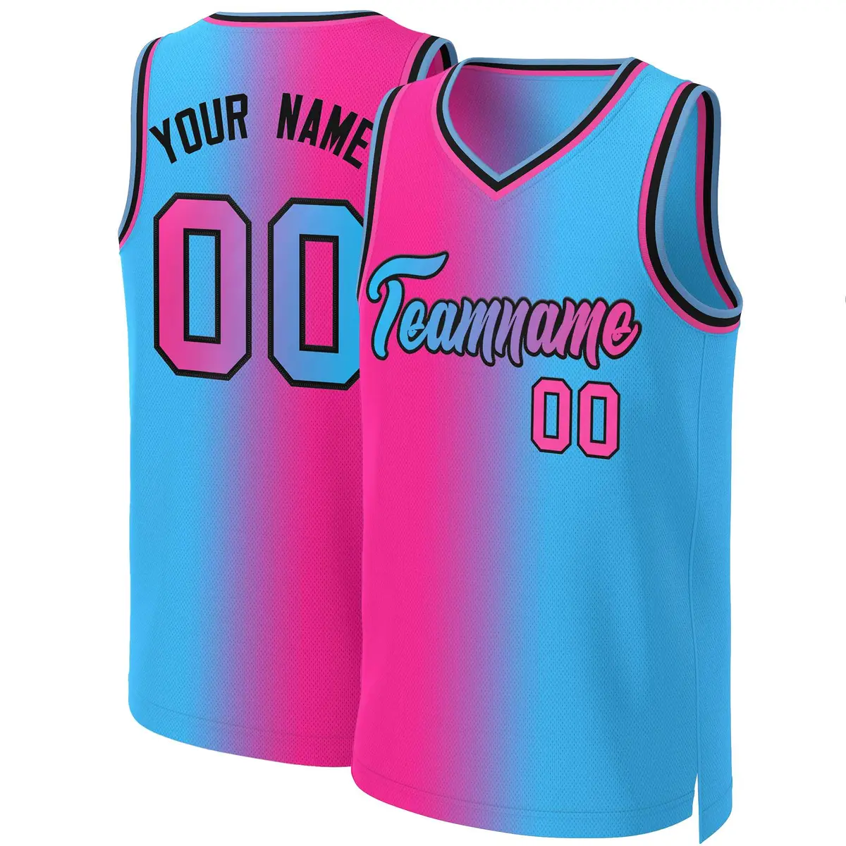 Pink Blue-Black Gradient Fashion Basketball Jersey