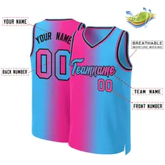 Pink Blue-Black Gradient Fashion Basketball Jersey 2