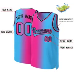 Pink Blue-Black Gradient Fashion Basketball Jersey 2