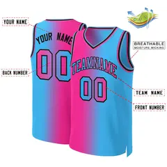Pink Blue-Black Gradient Fashion Basketball Jersey 2