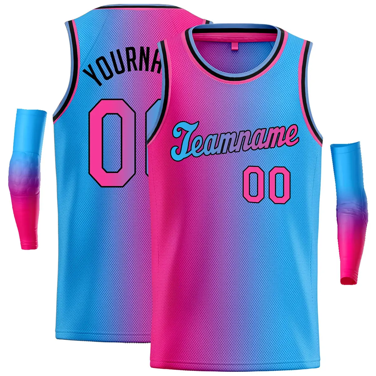 Pink Blue-Black Gradient Fashion Tilted Basketball Jersey