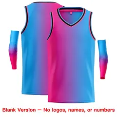 Pink Blue-Black Gradient Fashion Tilted Basketball Jersey 2