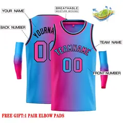 Pink Blue Black-Pink Gradient Fashion Bull Basketball Jersey 3
