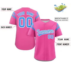 Pink Blue Full Button Classic Baseball Jersey 2
