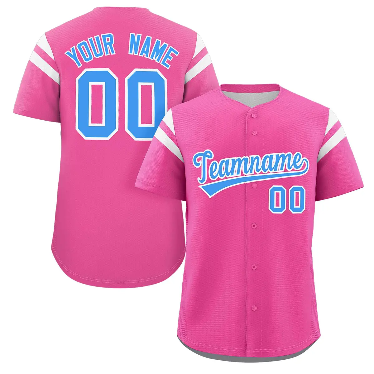Pink Blue-White Full Button Baseball Jersey
