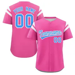 Pink Blue-White Full Button Baseball Jersey 1