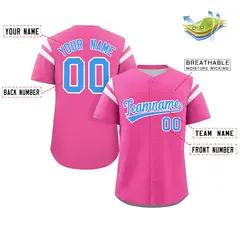 Pink Blue-White Full Button Baseball Jersey 2