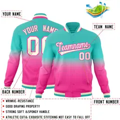 Pink Bright Green Gradient Full-Snap Letterman Jacket 2