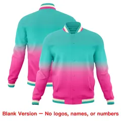 Pink Bright Green Gradient Full-Snap Letterman Jacket 7