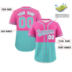 Pink Bright Green Half Stripe Authentic Baseball Jersey 2