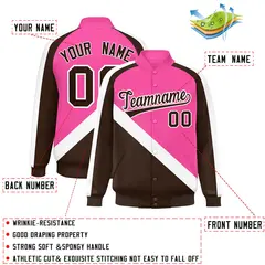 Pink Brown Raglan Varsity Full-Snap Letterman Baseball Jacket 2