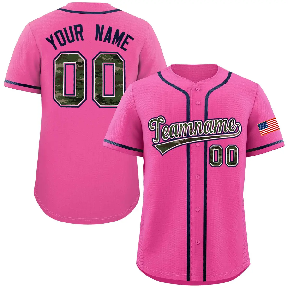 Pink Camo Font Authentic Baseball Jersey
