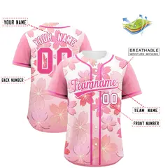 Pink Cherry Blossom Graffiti Baseball Jersey 2