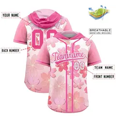 Pink Cherry Blossoms Raglan Hooded Baseball Jersey 2