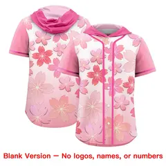 Pink Cherry Blossoms Raglan Hooded Baseball Jersey 7