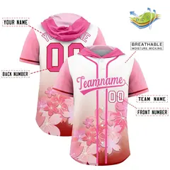 Pink Cherry Blossoms Raglan Hooded Baseball Jersey 2