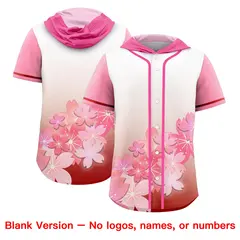 Pink Cherry Blossoms Raglan Hooded Baseball Jersey 7