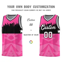 Pink City Silhouette Pattern Basketball Uniform Jersey 3