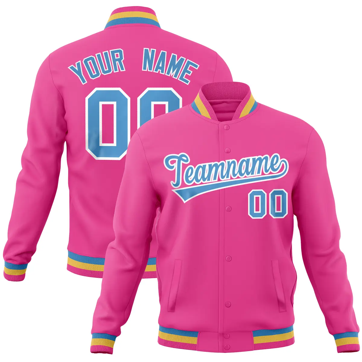 Pink Classic Varsity Full-Snap Letterman Baseball Jacket