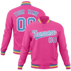 Pink Classic Varsity Full-Snap Letterman Baseball Jacket 1