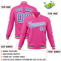 Pink Classic Varsity Full-Snap Letterman Baseball Jacket 4